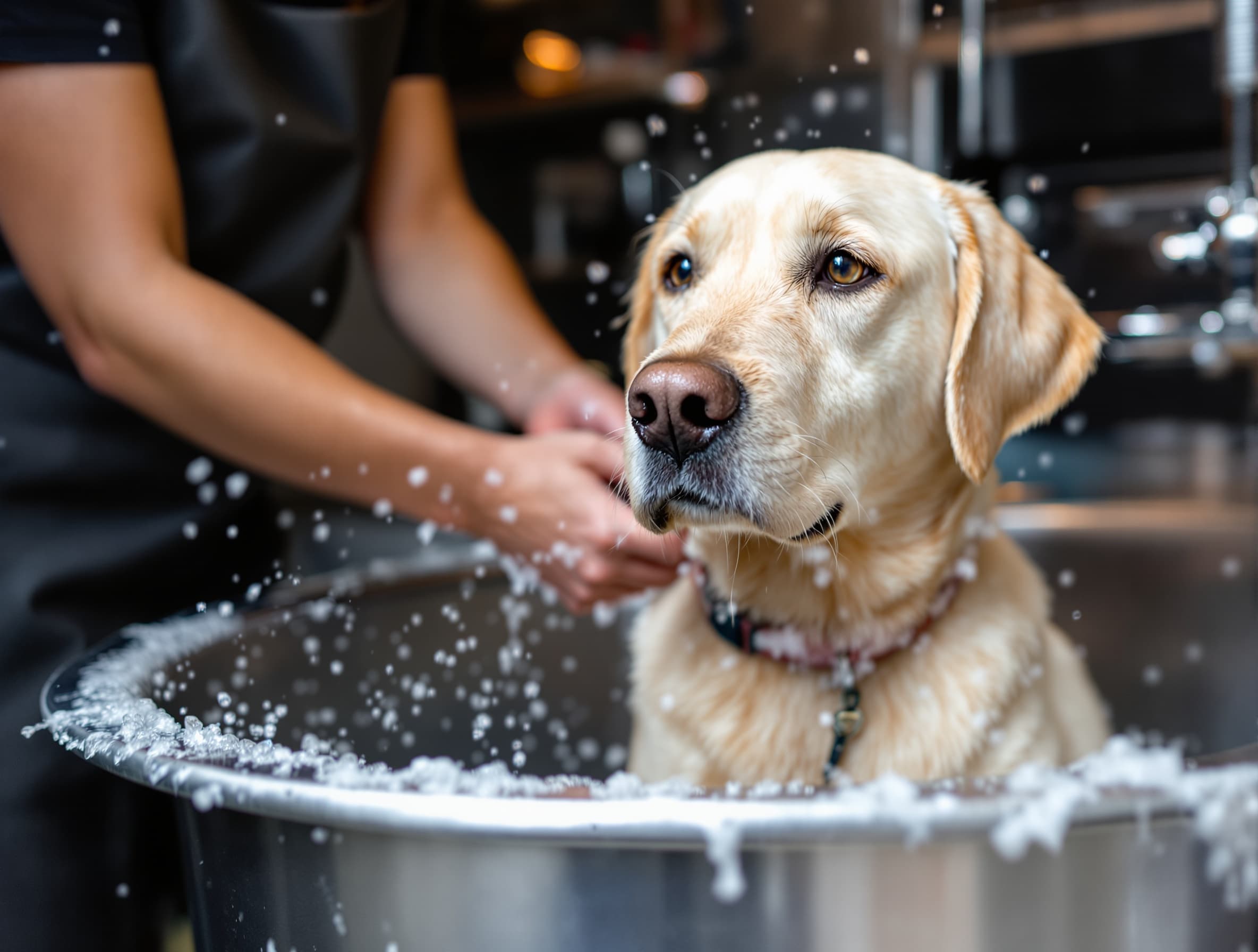 Dog bath in mobile grooming van